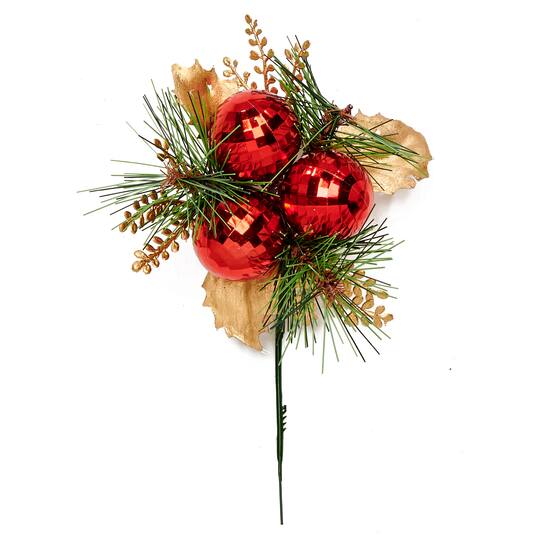 8" Christmas Pine 3 Faceted Balls Pine Picks, 12ct.